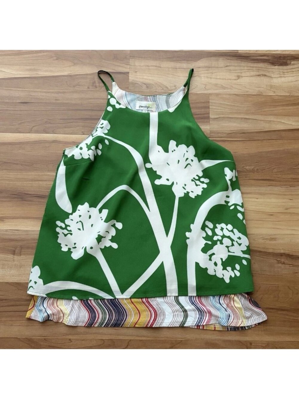Anthropologie Porridge Size Small Layered Green Top Split Back Sleeveless Top